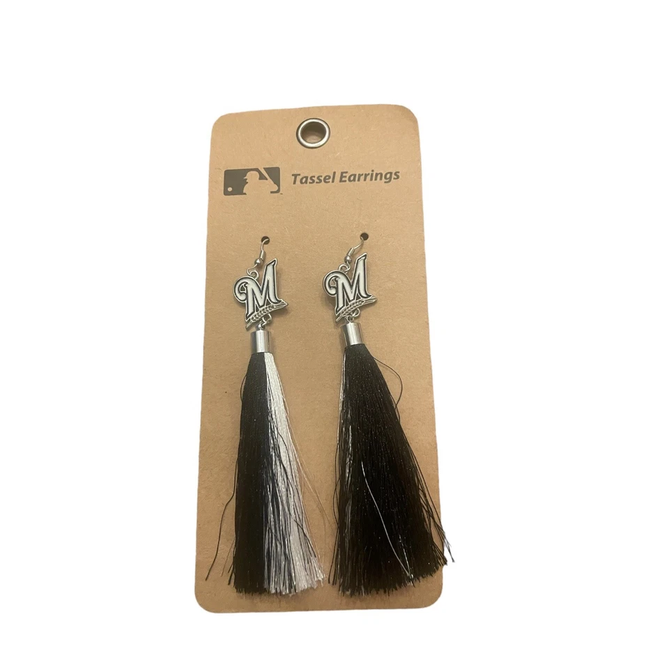 MLB Milwaukee Brewers Baseball Tassel Earrings Official Merchandise Brand New - Image 2 of 4