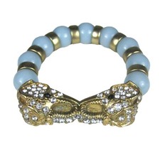 Goldtone Elephant Blue Glass Beads Beaded Stretch Bracelet Size 8.5 in Jewelry