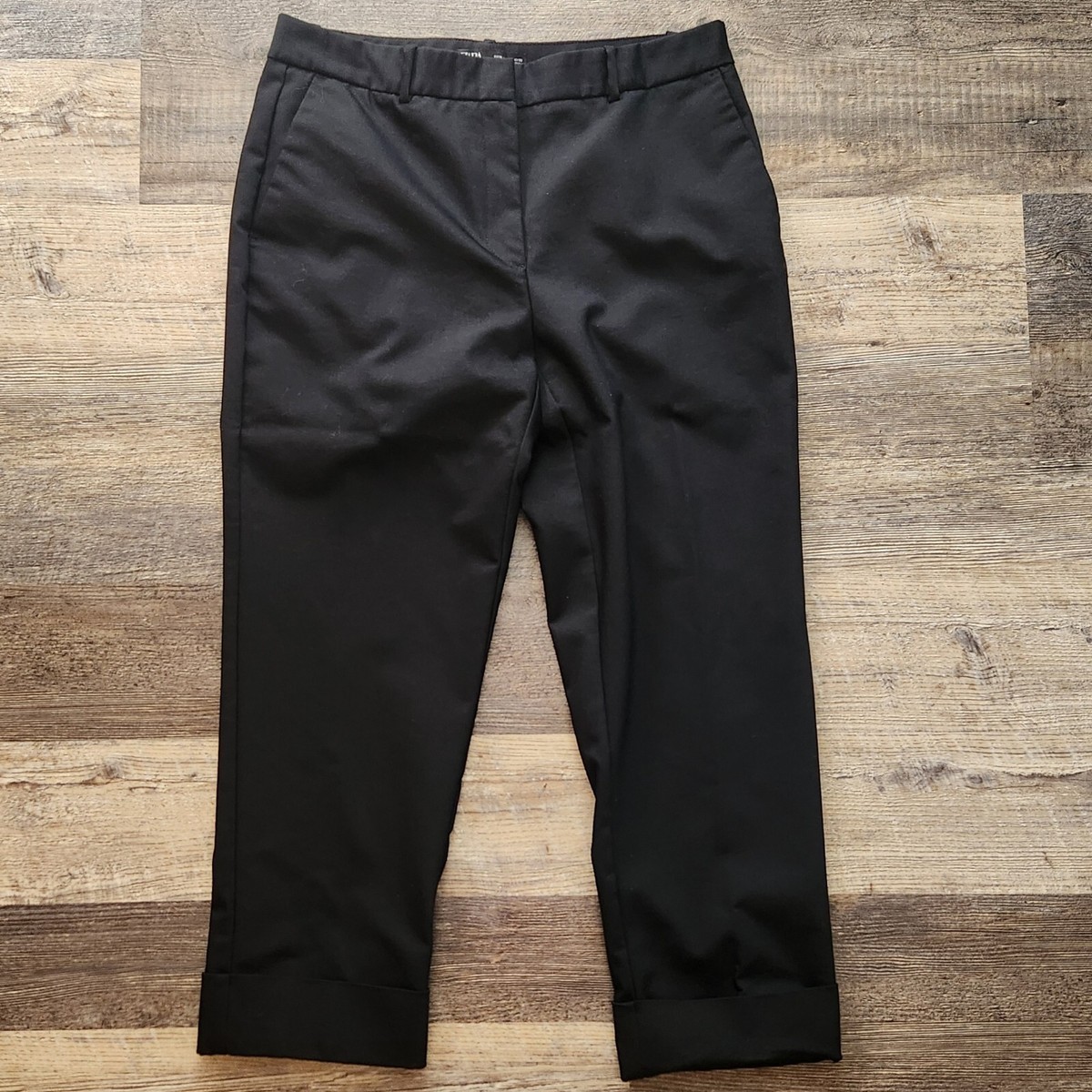 Zara Womens Cuffed Cropped Black Stretch Dress Pants Size XL | eBay