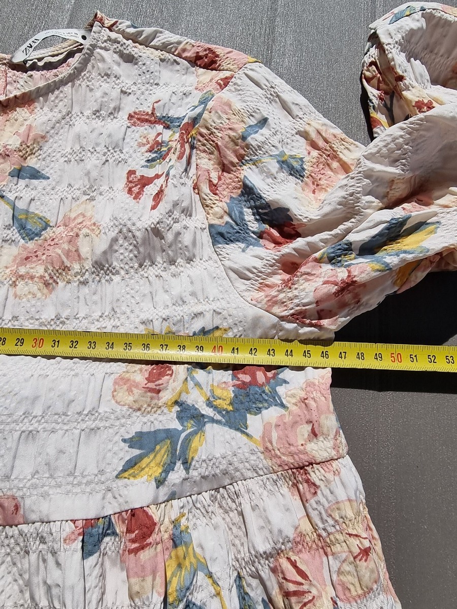 Tunique Zara Fleurie Aspect Gaufré - Occasion En Très Bon état, Taille S/36-38, Polyester-élasthanne