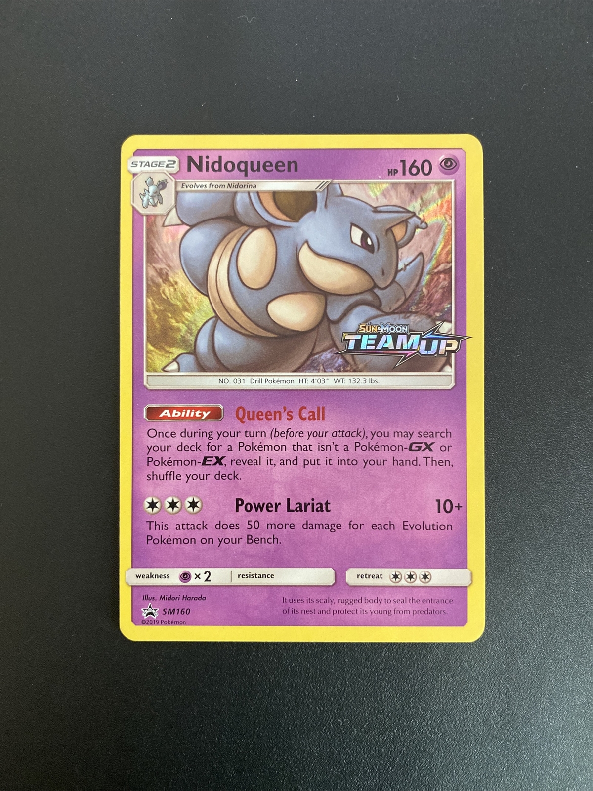 Pokemon Card Rare Holo Foil Nidoqueen SM160 Stamp Team Up Near Mint Eng