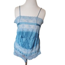 Vintage Satin Lace Sheer Bodysuit Negligee Lingerie M/L Blue
