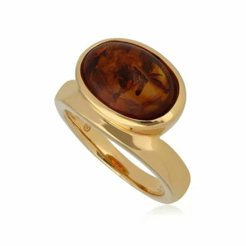 Gemstone Oval Natural Amber Sterling Silver Fine Rings