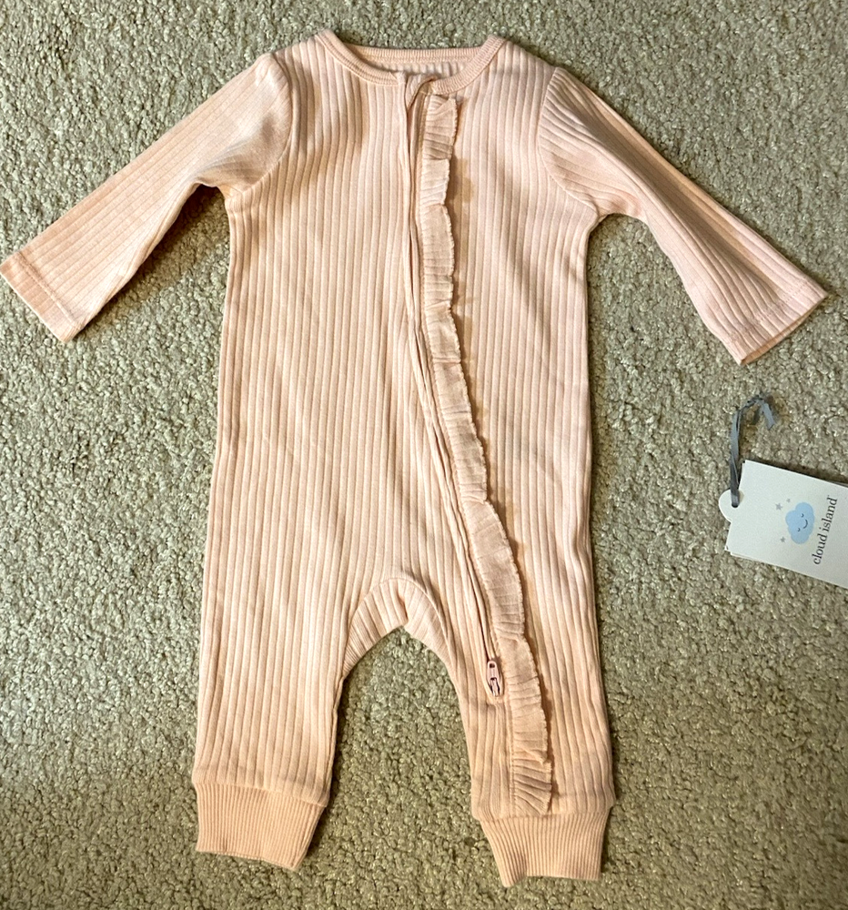 Cloud Island Baby Girls Pink Ruffled Romper with Inverted Zipper 0-3 Months