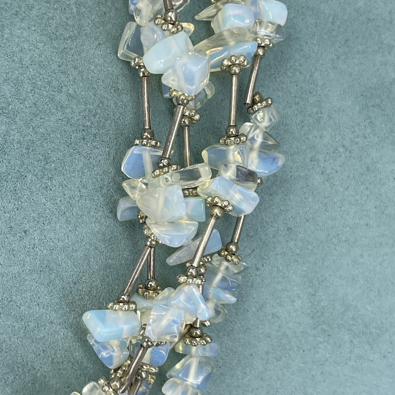 opalite chip necklace multi-layer silver plated b… - image 7