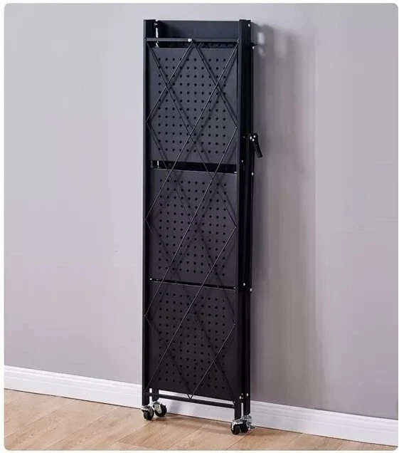 4 Tier Foldable Metal Storage Shelving Rack Heavy Duty With Wheel Home Organizer - Image 3 of 4