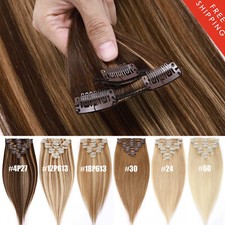 100 Real Human Hair Extensions Clip In Remy Hair Extensions Full Head Highlight