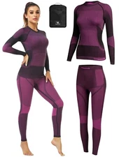 UNIQUEBELLA Winter Women Thermal Long Johns Base Layer Warm Underwear Set Purple
