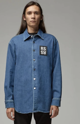 RAF SIMONS DENIM SHIRT JACKET NAVY Patch Overshirt Button RAF SIMONS DENIM SHIRT JACKET NAVY Patch Overshirt Button