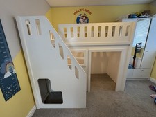 Kids Funtime Beds White Wooden Mid Sleeper 3ft Single Bed Frame with Stairs