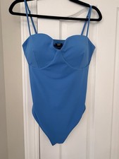 Express Blue Bodysuit L Mild Compression Underwire One Piece Opaque Solid