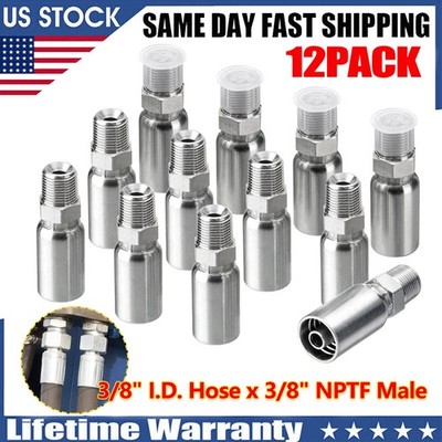 12 x 3/8'' I.D. Hose x 3/8'' NPTF Male Hydraulic Hose End Crimp Fitting W/ Cover