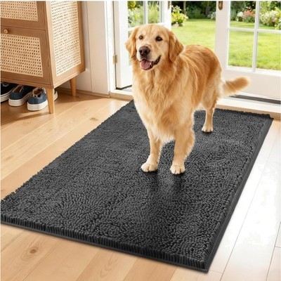 Chenille Absorbent Front Door Mat 72'' x 48'', Dog Door Mat for Muddy Paws, Tra...