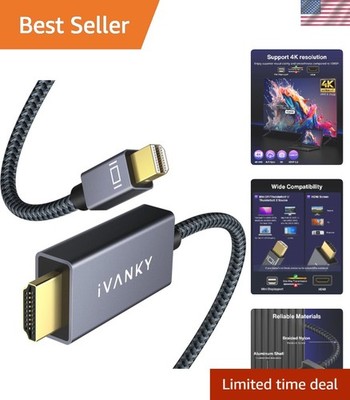 4K Mini DisplayPort to HDMI Cable, 6.6FT High-Speed Nylon Braided, Ultra Durable