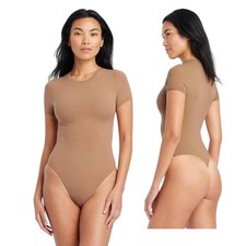 Auden Women's Brown Luxury Collection Short Sleeve Crew Neck Bodysuit Size M