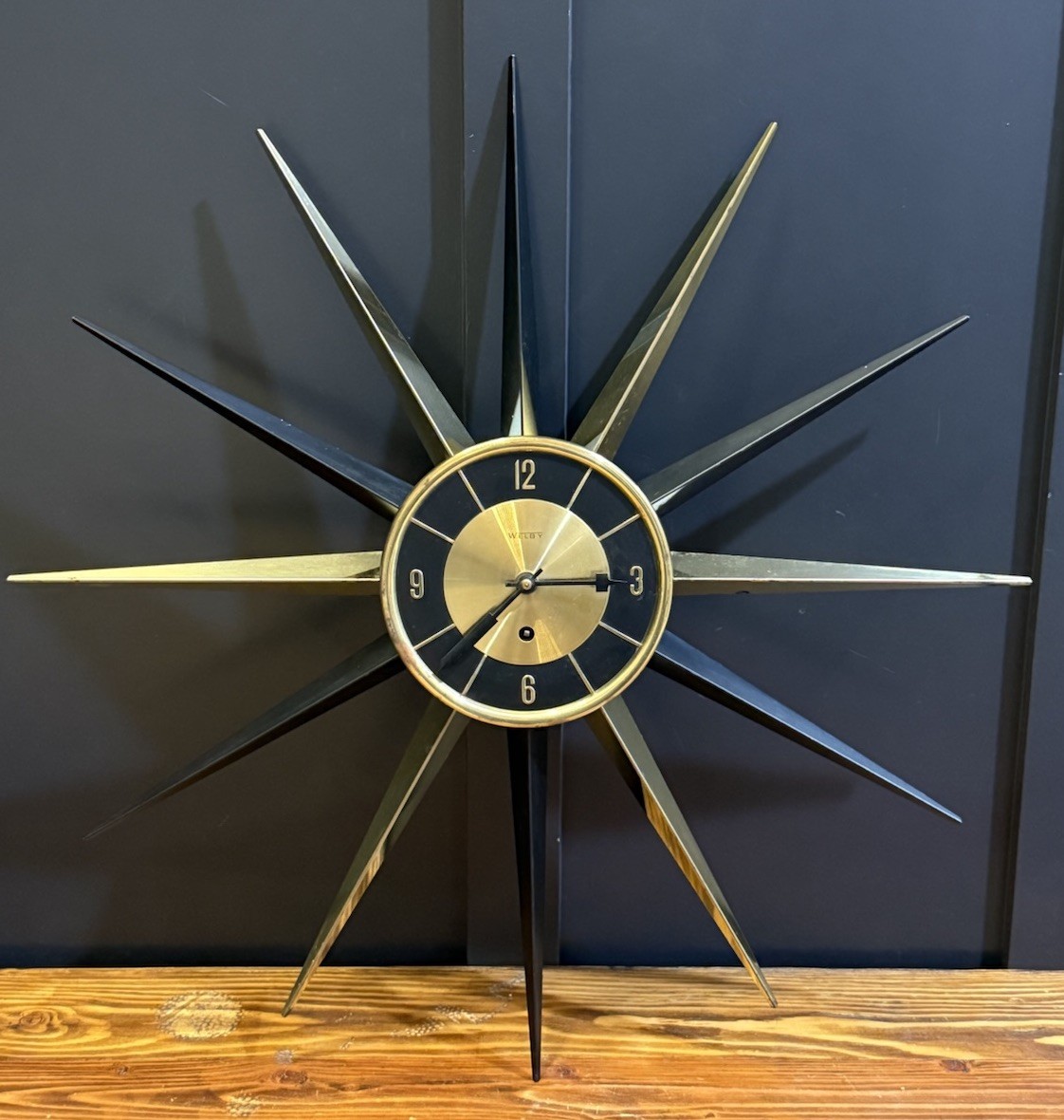 VTG Mid Century Modern Welby Starburst Sunburst Wall Wind Up Clock Retro 1960's