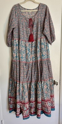 Natural Life Women's Cotton Floral Maxi Boho, Cottage Core, Festival, Sz L
