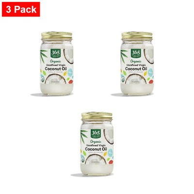 365 By WFM, Organic Unrefined Coconut Oil Virgin, 14 Fl Oz - 3 Pack