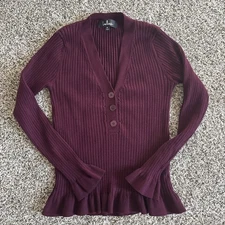 Lulus Burgundy Ribbed Knit Top Women M V-Neck Button Front Peplum Hem Cutesy Y2K