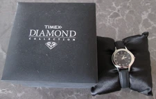Timex Ladies Diamond Collection Watch Black Dial Leather Brand New in Box