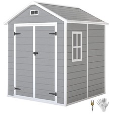 Outsunny 6 x 5ft Resin Garden Shed with Floor and Window, Dark Grey