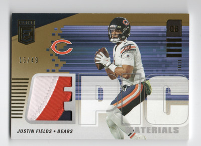 Justin Fields 2022 Donruss Elite Epic Materials SP 3-color Patch Relic /49