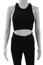 Alo Yoga Womens Cotton Blend Solid Cropped Tank Top Black Size XS