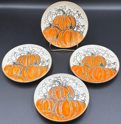 Eli + Ana Pumpkin Patch 6  Appetizer Plates Set of 4 Fall Halloween Thanksgiving