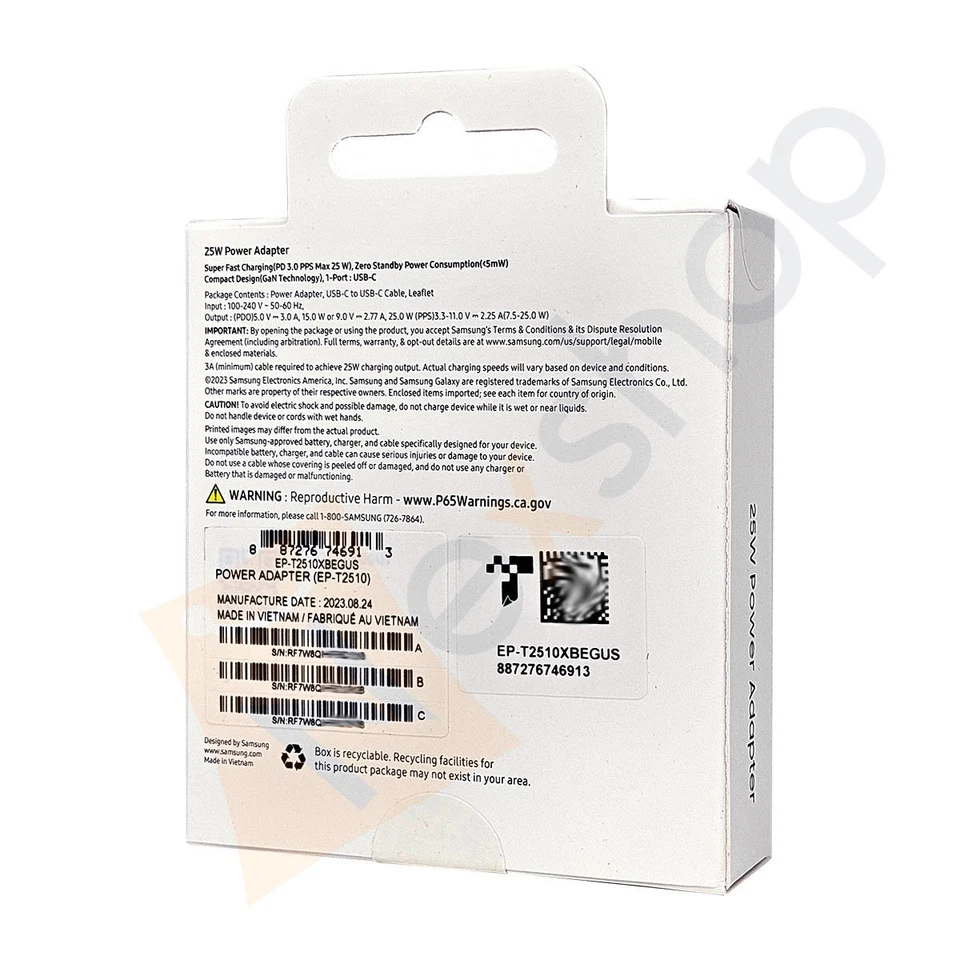 Adaptador de corriente y cable de carga súper rápida USB-C original Samsung T2510 25W VER.2025 Foto 2 de 3
