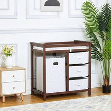 Solid Wood Baby Changing Table 34" Tall, 3 Baskets, Hamper  Safety Pad Included