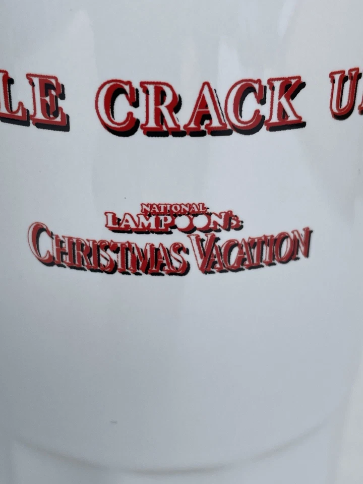 Taza de vacaciones de Navidad National Lampoons Chevy Chase alta blanca azul rara Foto 4 de 4