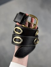 Vintage Italian Leather Belt Brass Hardware Statement Piece