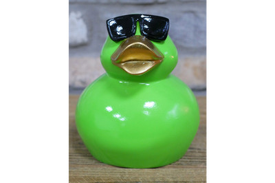 Sitzende grüne flippige Ente mit Sonnenbrille - Geschenk Figur Ornament