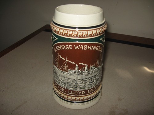 Antique Circa 1910 German Beer Stein Mug Steamer SS George Washington Souvenir
