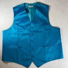 Vesuvio Napoli Mens Teal Blue Satin Dress Vest Formal Size XXL