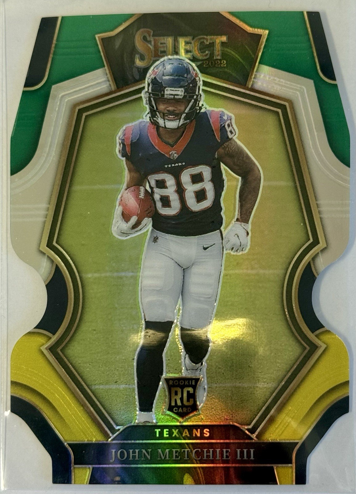 2022 Panini Select #141 John Metchie III Green and Yellow Prizm Die Cut RC