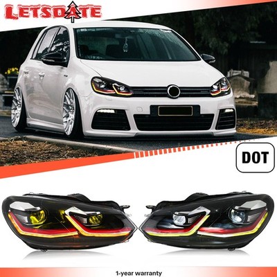 LED Headlights For VW Golf 6 MK6/GTI 2010-2014 Lemon Yellow + Golden Eye+White