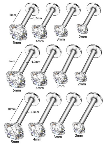 Cartilage Earrings Stud Piercing Gem Flat Disc Back Tragus Nose Helix Labret UK - Picture 4 of 14