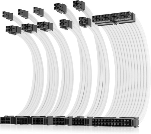 White PSU Extension Cable - 30cm, 1x24-PIN & 3x8-PIN for Custom Builds - Picture 3 of 10