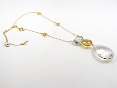 FUNKELNDE MASSIVE 14K GOLD ANHÄNGER HALSKETTE mit 38TCW QUARZ & 12,9TCW CITRIN