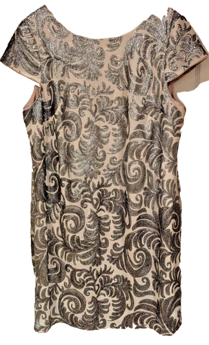 Adrianna Papell Dress SZ W 20 Sequin Party Formal Wedding Mother Beige NYE Party