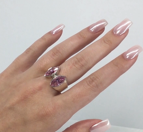 Vintage CHAPAL-ZENRAY Sterling 925 Silber Pink Ice Double Marquise Ring Größe 7 - Video 1 von 1