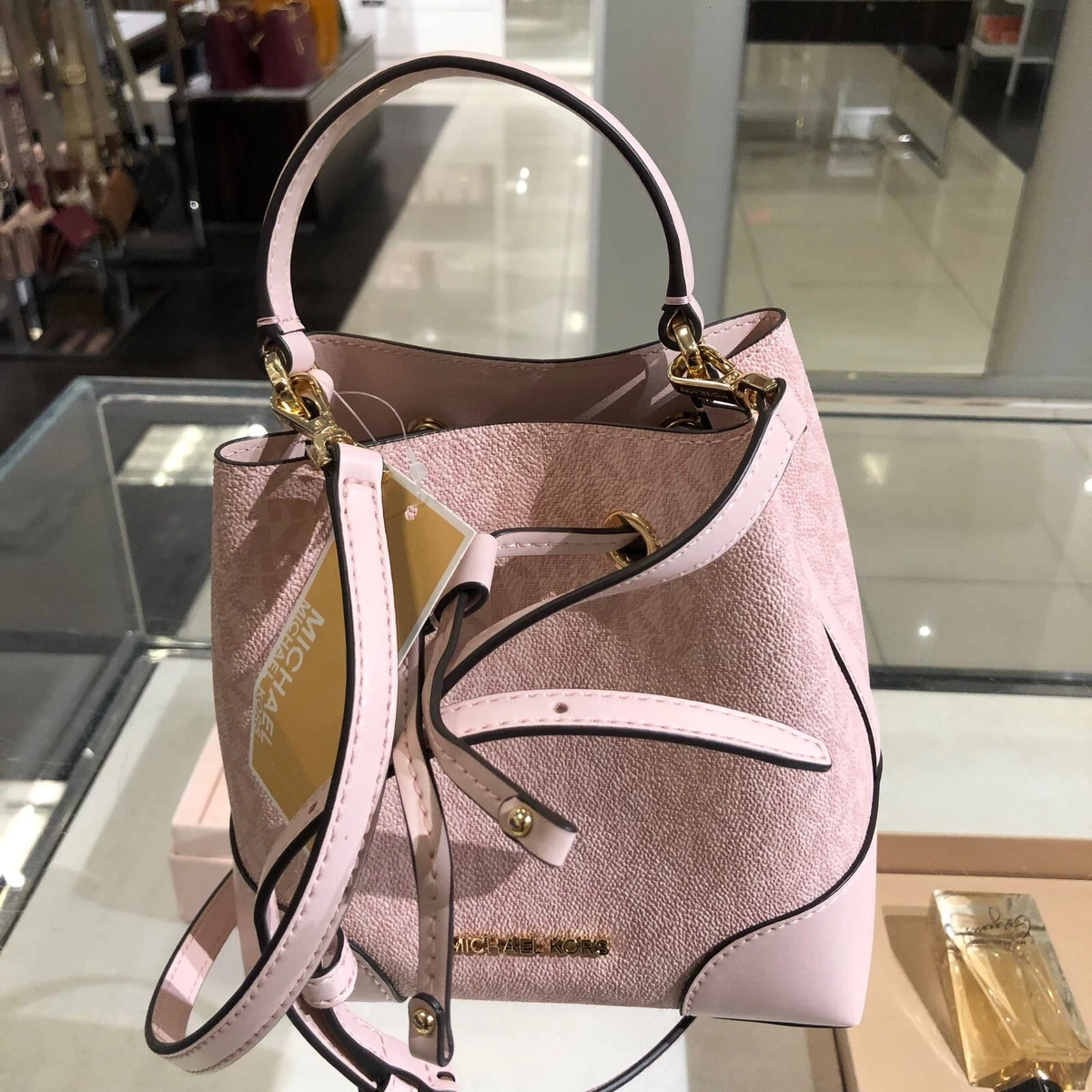 MICHAEL KORS MERCER SMALL XS BUCKET DRAWSTRING CROSSBODY GALLERY BAG PINK  LOGO