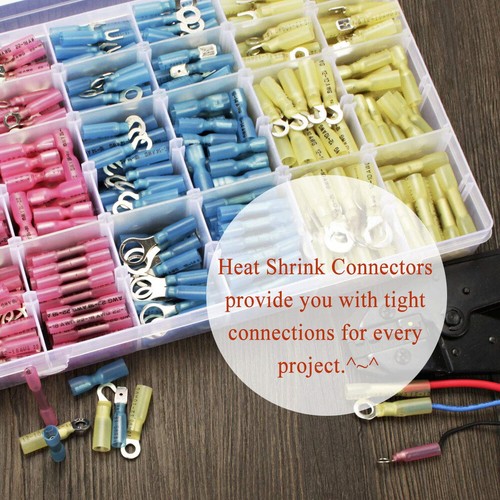630PCS Assorted Heat Shrink Butt Ring Spade Connectors AWG 22-10 Crimp Terminals