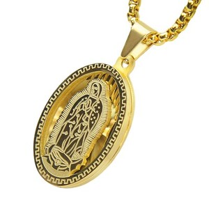 Authentic Men's Gold Plated Stainless Steel Virgin Mary Guadalupe w/ 24" Box Chain MMP 150
