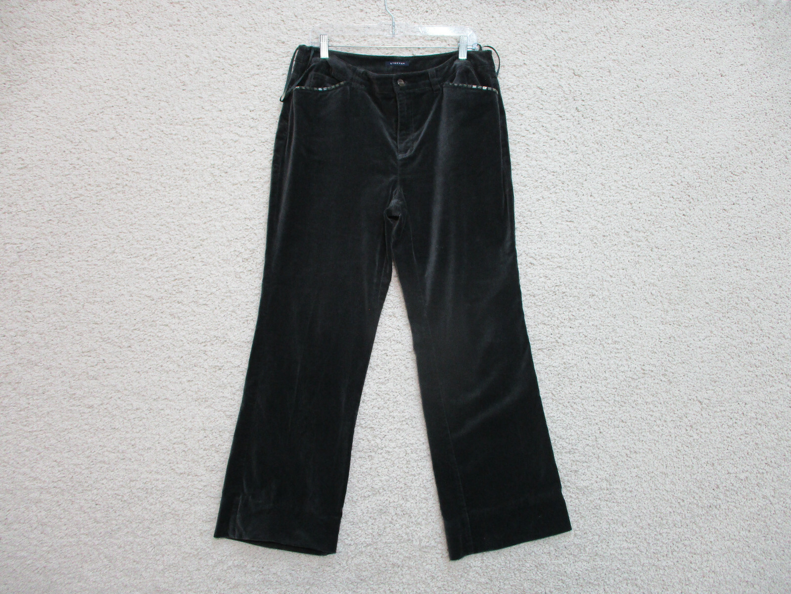 Jones New York Jeans 12 Womens Regular Size Black Velour Stretch Modern Beaded