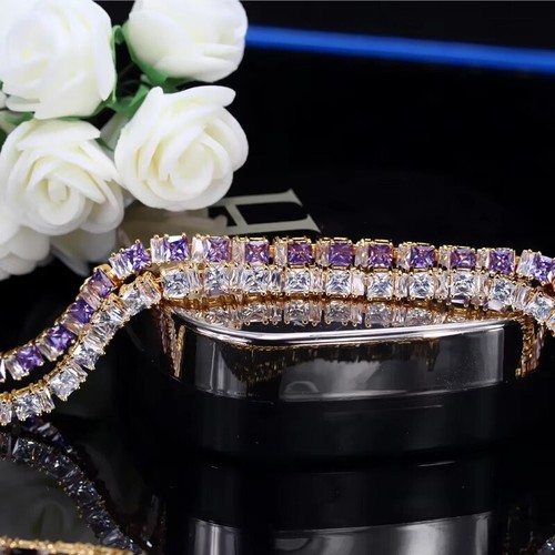 10 ctw Princess & Baguette Cut Diamond Women's Bracelet 14K Yellow Gold Plated - Picture 4 of 7