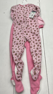 Gerber Pink Leopard 2 Pk Loose Fit Fleece Footed PJ s Girls Size 4T NEW