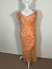 David Warren Women’s Orange Floral Print Dress Size 14 100% silk