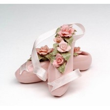 MINI PINK BALLET SLIPPERS WITH PINK+GREEN FLOWERS FINE PORCELAIN FIGURINE -96455